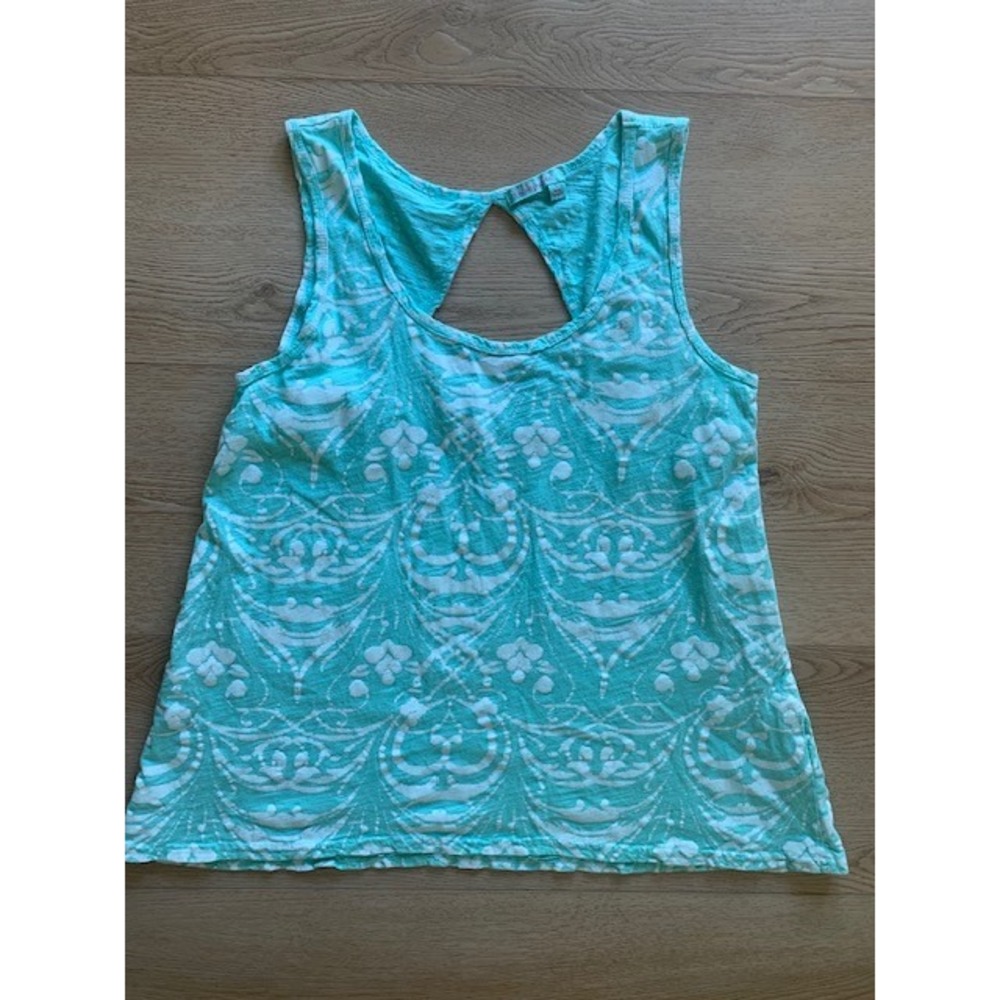Fresh Produce Womens Aqua Blue Cotton Damask Print Keyhole Back Tank Top Small
